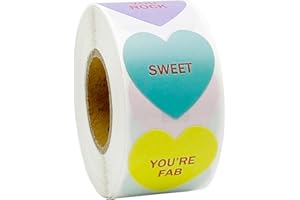 BAINFE 500PCS Heart Stickers for Kids, Valentine Candy Hearts Stickers, Valentines Day Stickers Roll, Valentine's Day Labels for Candy Conversation Hearts Valentines Classrooms Cards Heart Envelope Seals