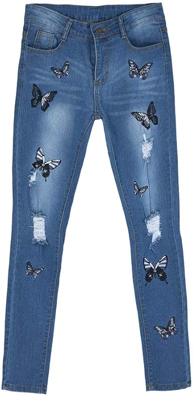 butterfly embroidered jeans