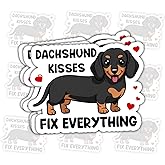 3 Pcs Dachshund Kisses Fix Everything Sticker – Cute Dog Quote Vinyl Decal Waterproof for Laptop, Water Bottle, Tumbler – Gift for Dog Lovers, Dachshund Fans, and Animal Enthusiasts – 3 Inch