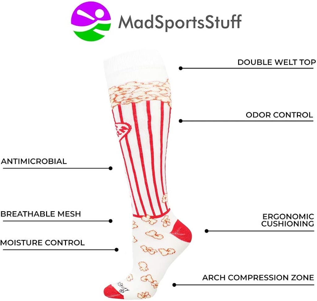 MadSportsStuff Popcorn Socks Over The Calf Length : Clothing