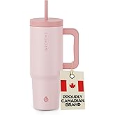 GROSCHE ASPEN 40 oz tumbler with handle and straw. Extreme insulation, classy design, built to last insulated stainless steel tumbler with handle, lid and straw - ROSE PINK
