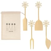 SiliFine Set of 4 Christmas Cheese Knives Set, Snowflake Cheese Spreaders | Handle Brass Knives with Bag, Slicer and Butter Cutter for Charcuterie Boards Accessories