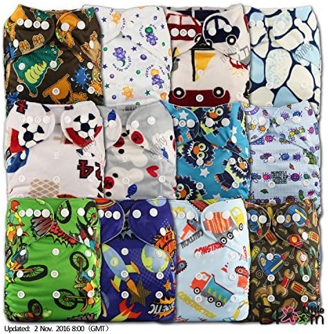 LittleBloom, Reusable Pocket Cloth Nappy, Fastener: Popper, Set of 12, Patterns 1206, With 24 Bamboo Inserts, (see Special Offers and Product Promotions for Special Offers Detail) by Little Bloom
