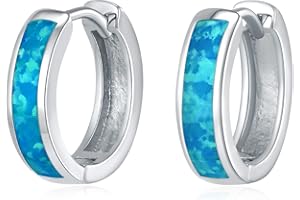 LANE WOODS Opal Stud Huggie Hoop Earrings: Hypoallergenic 14K Gold/Silver/Rose Gold Plated Small Hoop Earrings for Women Sensitive Ears