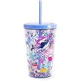 Cute Tumbler with Lid and Straw Double Wall Insulated Acrylic Cup for Girls Women Kids, 18oz/550ml (Mermaid)