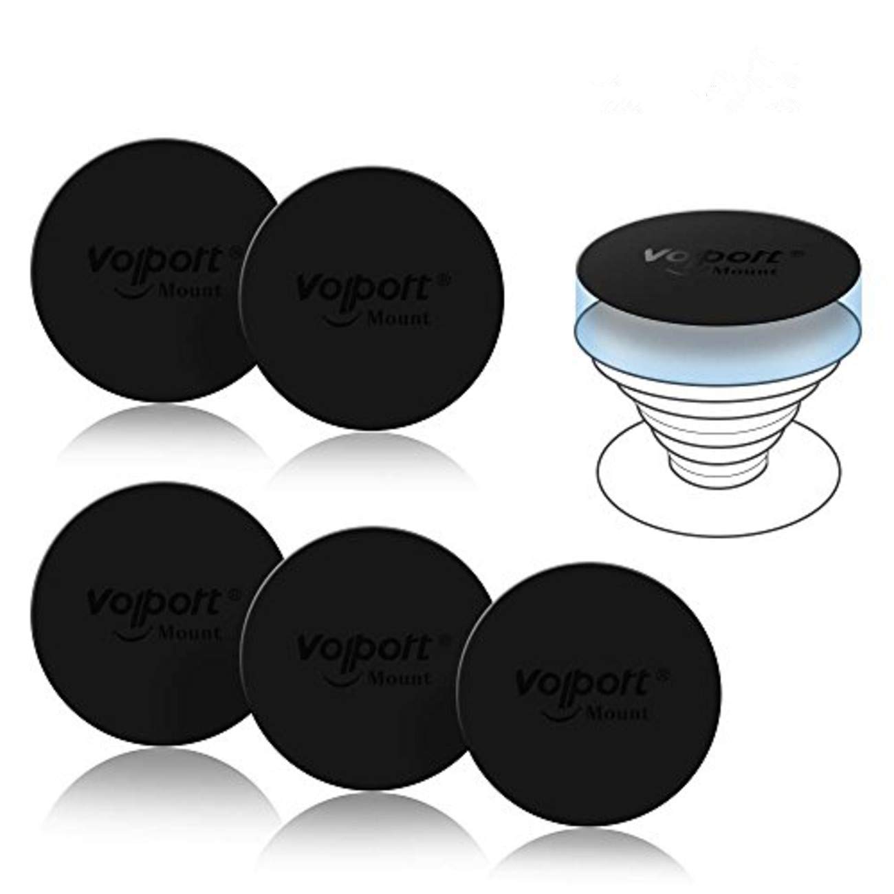 volport Self Adhesive Metal Plate Round for Magnetic Car Mount Phone Holder & Expanding Collapsible Grip: 40 mm Thin Sticky Circle Magnetic Disc Replacement for Popsocket, Phone Case, Smartphone