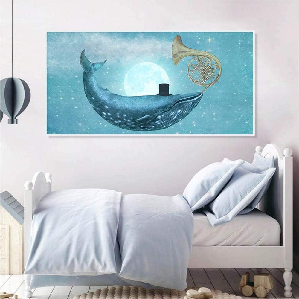 Amazon.com: XHSM Dreamlike Blue Starry Sky Moon Dolphin Horn Canvas