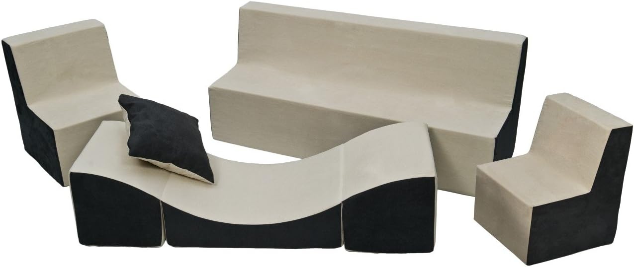 Velinda Soft Foam Furniture Set: 2xChair+Sofa+Coach for Kids, Children,Comfy, Relax,Play (colour: beige and grey)