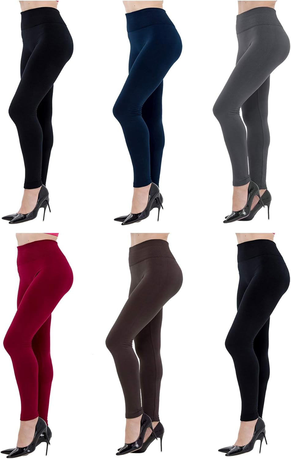 Fleece Lined Leggings for Women High Waist, Elastic and Slimming, 6 Pack - (2)black/wine/brown/grey/navy, One Size at  Women’s Clothing store