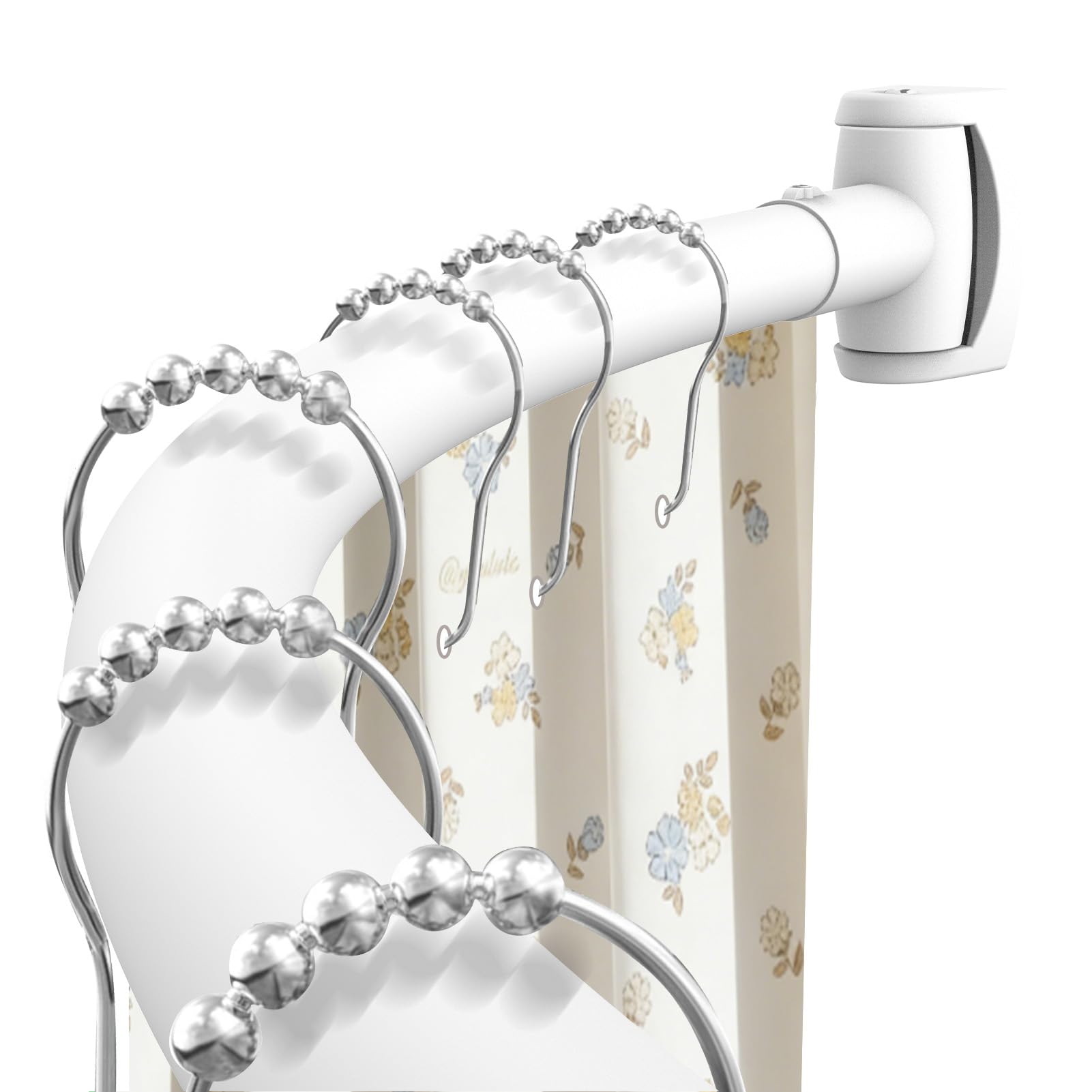 Photo 1 of White Curved Shower Curtain Rod 33-78 Inches Adjustable Splicing Design Shower Rods Curved Round Bowed Rust proof, Premium Stainless Steel Need To Drill Shower Curtain Rod for Bathroom, Bathtub, Stall