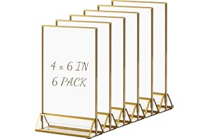 Boxalls Acrylic Sign Holders 4x6 in / 10 x 15 cm Gold 6 Pack, Picture Frame Table Number Wedding Holder, Vertical Photo Stand