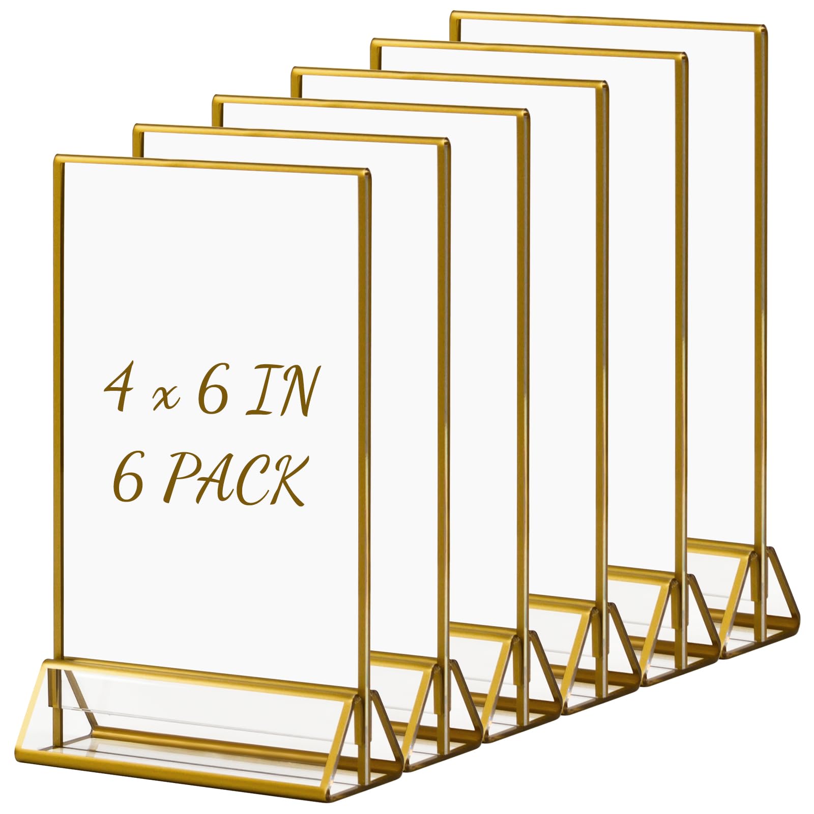 Photo 1 of Boxalls Acrylic Sign Holders 4x6 in Gold, 6 Pack Picture Frame Table Number Wedding Holder, Vertical Photo Stand Double Sided, Menu Recipe Restaurant Reserved Display Centerpieces Bulk Frames