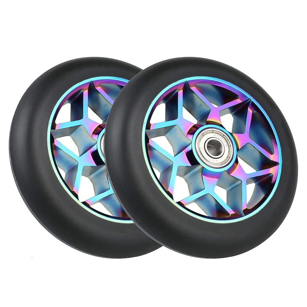 Hausdec 2 Pcs 110mm Scooter Wheels - Colorful Thick Stunt Car Wheels with Bearings (Black)