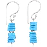 Turquoise Earrings, Natural Gemstone Heishi Beads Earring, Birthstone Crystal, Christmas Gift, Chakra Energy Healing Crystals Jewelry for Women, Teen Girl in Silver Plated (turquoise)