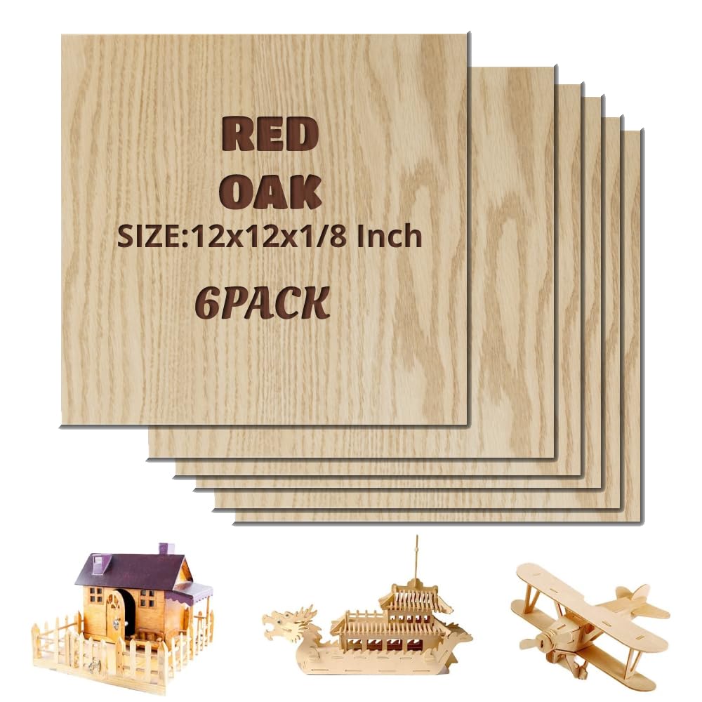 Uadme Plywood Sheets 3mm, 30 x 30cm Unfinished Wood DIY Craft Project Ply Board, Wooden Large Flat Sheet for Laser Engraving, Woodcraft Model, Crafts, Painting (Red Oak)