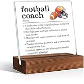 Pishovi Football Coach Definition Acrylic Sign With Wooden Stand, Appreciation Thank You Recognition Season End Retirement Gifts for Soccer Coach, Birthday Christmas Gifts for Team Coach Trainer