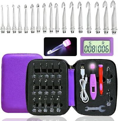 Knitiss Knit Crochet Hooks Light Up Set 17 Sizes USB LED Counter 2.5-14mm