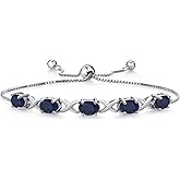Gem Stone King 5.00 Cttw Blue Sapphire Bracelet For Women Set In 925 Sterling Silver | Gemstone September Birthstone | Oval 7X5MM | Fully Adjustable Up to 9 Inches