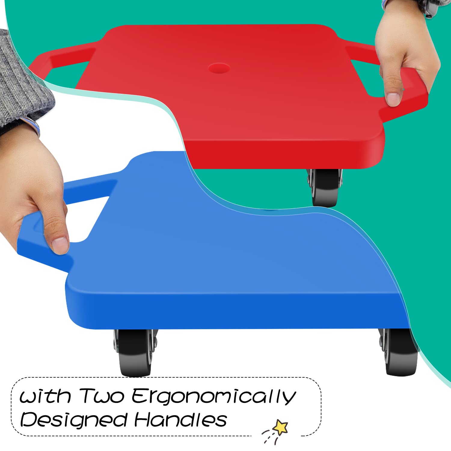 Sports Scooter Board with Handles, Floor Scooter, Sitting Scooter Board for Kids Sports Activities, Age: Over 6 Years Old