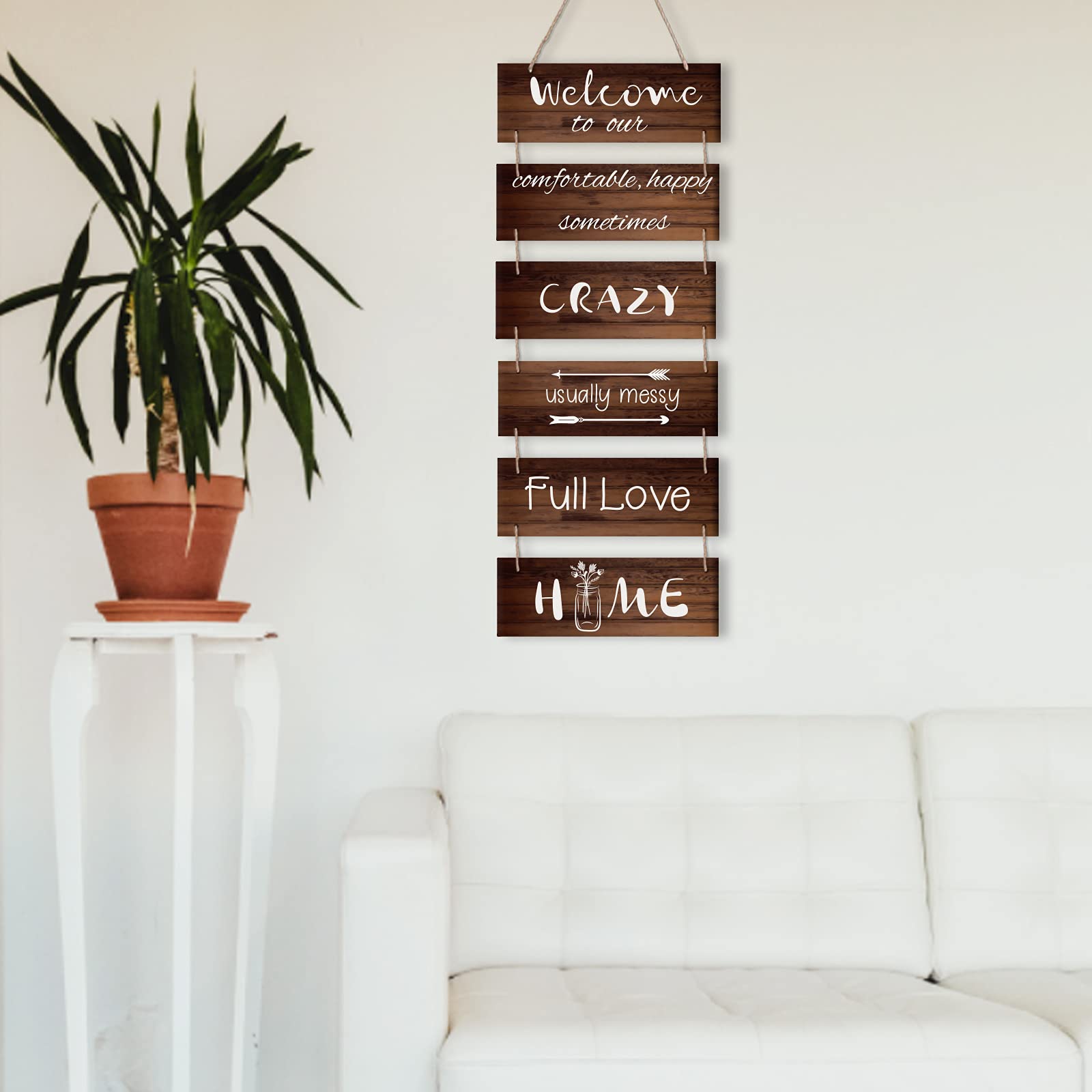 SUPERDANT 6 Pcs Welcome to Our Home Wooden Signs Door Decorative Plaque Rustic Wall-mounted Slatted Welcome Sign Wall Art Decor for Entryway Farmhouse Living Room DecorationsDark brownColor 90x30cm