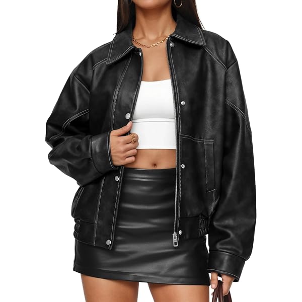 Bow Leather Jacket，Retro Bow Print PU Leather Coat Women Korean