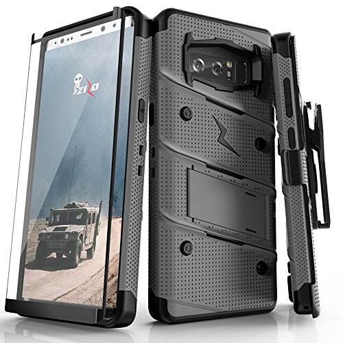 Samsung Galaxy Note 8 Case, Zizo [Bolt Series] FREE [Curved Full Glass Screen Protector]Kickstand[12 ft. Military Grade Drop Tested]Holster Note 8