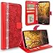 LG G4 Case, G4 Case, Cellularvilla [Stand Feature] Flower Texture Wallet Case [Diamond Jewel] Premium [Bling Luxury] Pu Leather Flip Cover [Card Slots] For LG G4 (Red Bling)