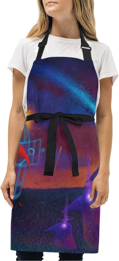 Amazon Ecomaomi エプロン 幻想的なポスターの鳥かごのサイケデリックなイラスト 首掛け シンプルエプロン 動きやすい 仕事用 家庭用 シワになりにくい 男女兼用 エプロン オンライン通販