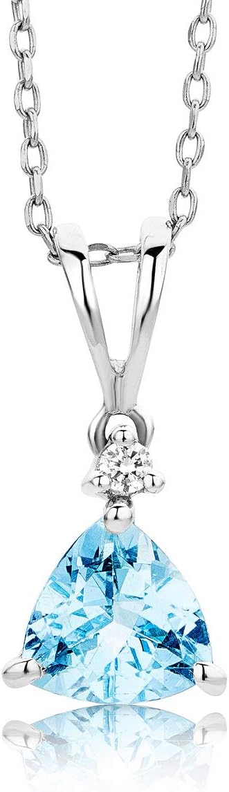 MIOREAquamarine/Peridot/Topaz/Amathyst/Garnet Triangle Trillion cut with 0.02 ct Brilliant Cut Diamond Neckalce in 9 Karat 375 White Gold 45 cm Long