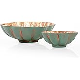 ANDALUCA Decorative Metal Turquoise Copper Finish Round Bowls Set of 2