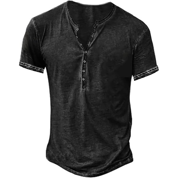 Mens Distressed Henley Shirts Front Placket Retro Short