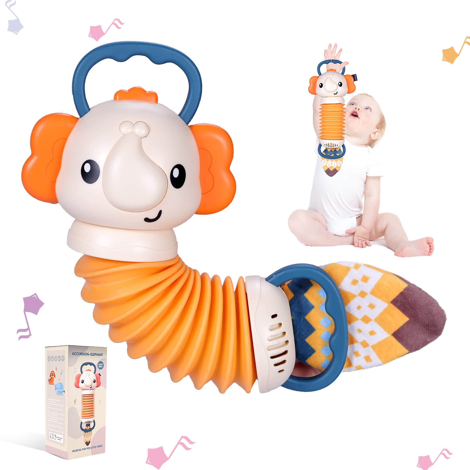 MLRYH Elephant Accordion Baby Toys, Early Development Educational Infant Music Toy Accordion Musical Instrument,Cartoon Cute Hand Grip Baby Toy for Toddlers 1 2 3+ Years Old Boys Girls Baby Gifts