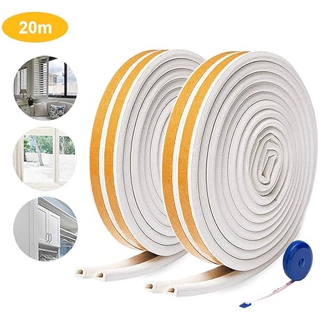 Dichtungsband für Türen 20M, Selbstklebend Gummidichtung,Fensterdichtungsstreifen D-Profil Gegen kalte Zugluft, Lärm (2 Rolle