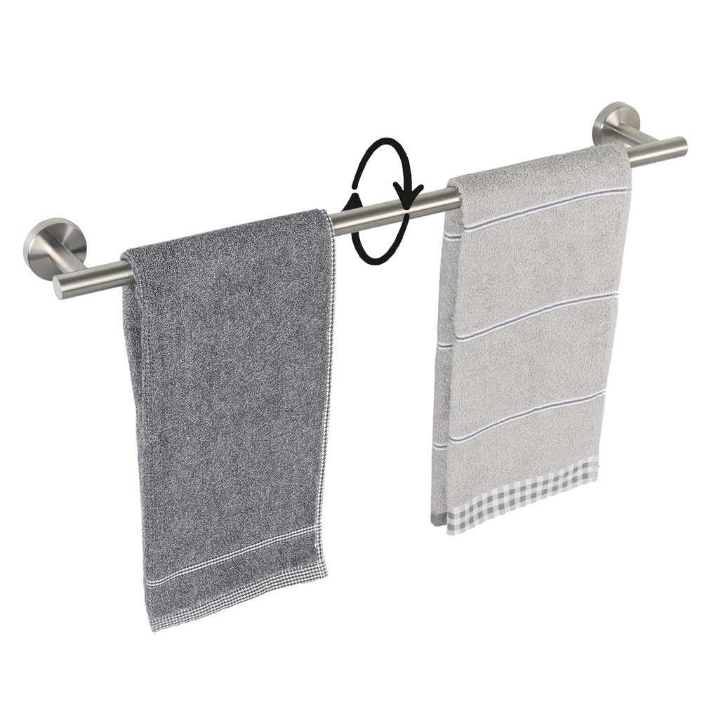 TocTen Bath Towel Bar - Thicken SUS304 Stainless Steel Towel Rack for Bathroom with 4 S Hooks, Bathroom Accessories Towel Rod Heavy Duty Wall Mounted Towel Holder (24IN, Brushed Nickel)