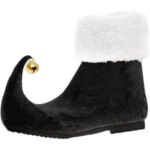 IEUDNS Elf Shoes Christmas Slippers Boots Footwear with Bells Eye Catching Velvet Material Soft Breathable Sole Suitable for