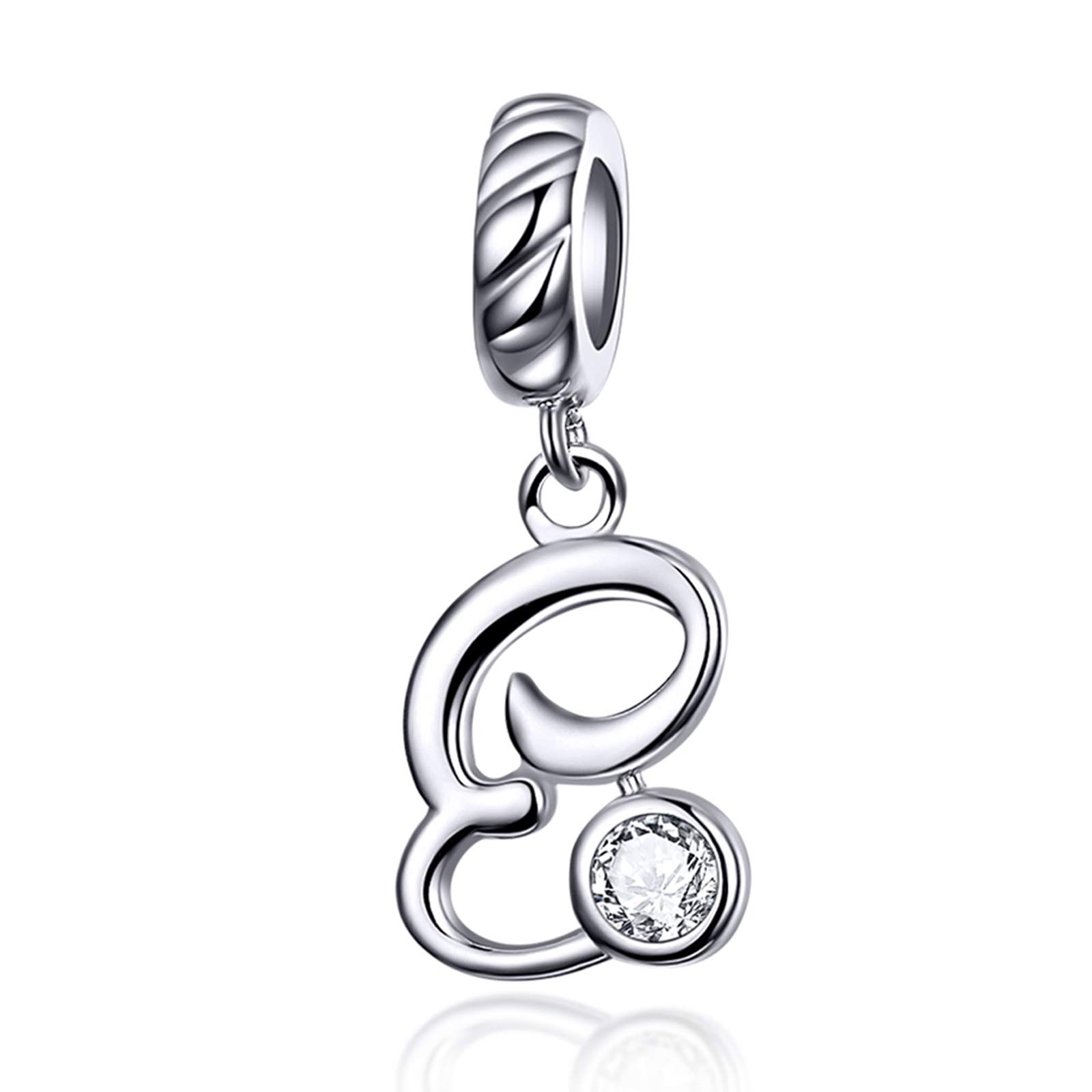 LaMenars Letter Dangle Bead Charms Initial Alphabet A-Z 925 Sterling Silver Zirconia fits European Charm Bracelets & Necklaces