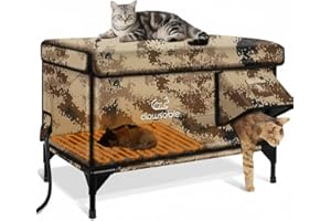 ROLIMATE Indestructible X-Large Heated Cat House for Outside Winter, 100% Waterproof, Safe Escape Door, Insulated Outdoor Cat Shelter with Heater for Feral Barn Cat Kitty (Desert Camouflage, 30"x17"x20")
