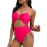 Viottiset Women's Cut Out Drawstring One Piece Swimsuit Cheeky High Cut Bathing Suit