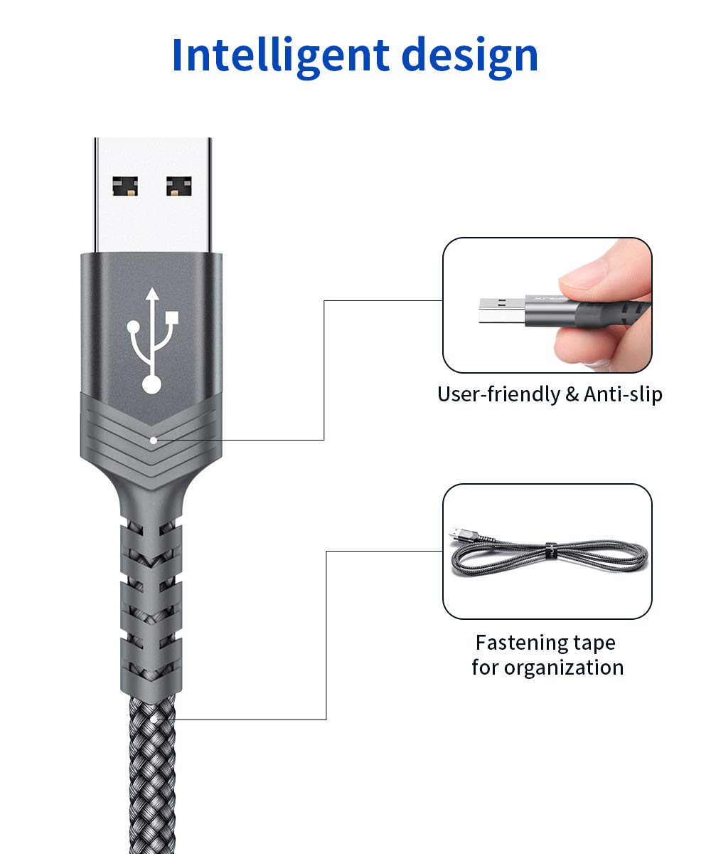 USB Type C Cable 3A Fast Charging [2-Pack 6.6ft], JSAUX USB-A to USB-C Charge Braided Cord Compatible with Samsung Galaxy S10 S9 S8 S20 Plus A51 A11,Note 10 9 8, PS5 Controller, USB C Charger-Grey: Computers & Accessories