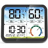 5.8'' Digital Indoor Thermometer Hygrometer, Temp Humidity Monitor &amp; Clock | USB-C &amp; Battery Powered, Large Backlit Display, Calibratable Readings, Max &amp; Min Records, Comfort Level, Date &amp; Time Display