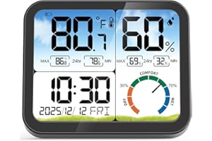 VOCOO Digital Indoor Room Thermometer - 5.8'' Extra Large Display Temperature Humidity Sensor with Accurate Temp Humidity Gauge Monitor, Calibration, Max & Min Records, Comfort, Backlit, Date & Clock