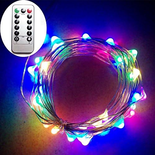 10M 100 LEDs Battery Operated Remote Contol LED String Lights Flexible Silver Coating Copper Wire Light LED Starry Lights Fairy Lights for Christmas Holiday Party Wedding(Multicolor)