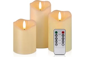 VIEWELLD Flickering Flameless Candles with Remote and Timer, Realistic LED Candles, Battery Operated Candles for Christmas Home Wedding Birthday Decoration, Real Wax Set of 3(Ivory White)