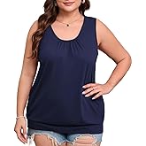 CARROTMOB Women's Plus Size Summer Tank Tops Loose Fit Pleated Crew Neck Sleeveless Tops with Banded Bottom for Curvy Women
