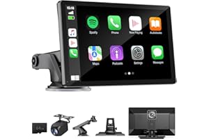 HAUXIY 9" Wireless Apple Carplay Screen for Car with 4K Dash Cam, Portable Touchscreen Apple Carplay & Android Auto with 1080p Backup Camera DVR, Voice Control/GPS Navigation/Mirror Link/BT