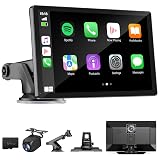 9" Wireless Apple Carplay Screen for Car with 4K Dash Cam, Portable Apple Carplay & Android Auto with 1080p Backup Camera DVR, Voice Control/GPS Navigation/Mirror Link/BT