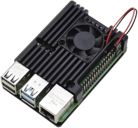 Casinlog para Raspberry Pi 4 Caja de Aleación de Aluminio CNC Cubierta protectora con Ventilador de Enfriamiento para RPI 4 Modelo B (Negro)