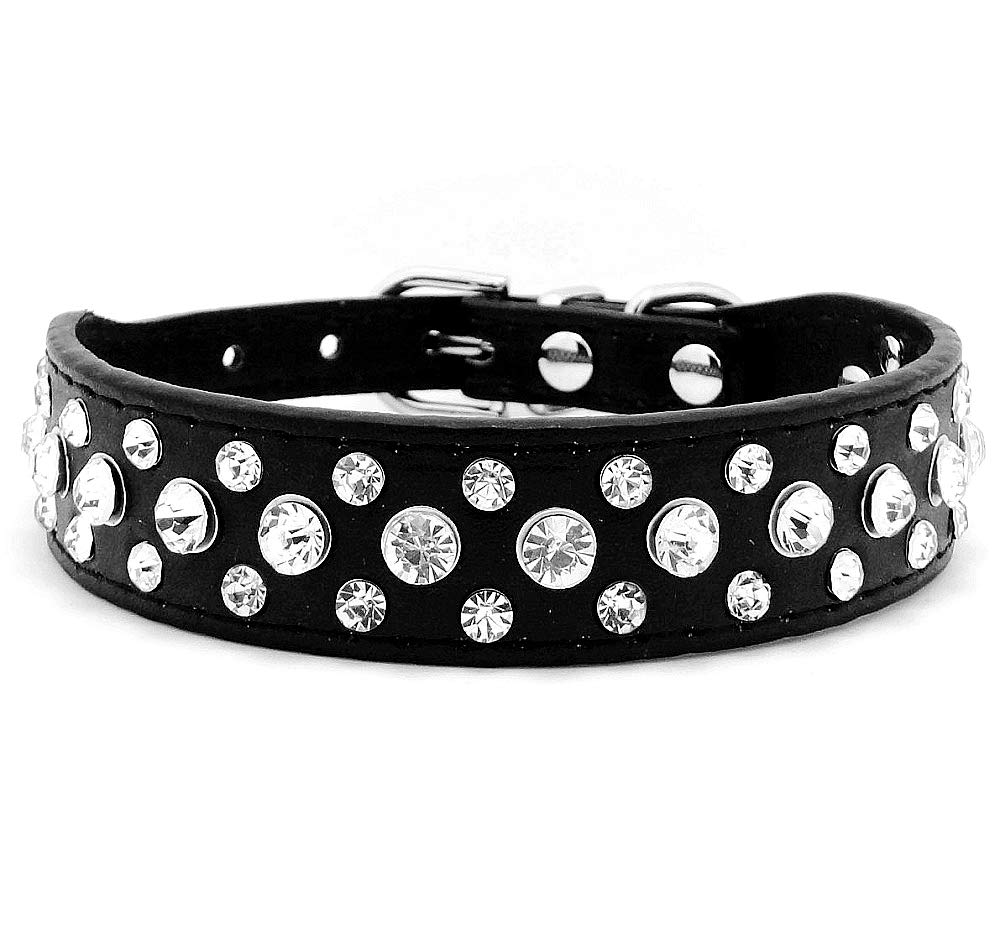 haoyueer Bling Rhinestone PU Leather Crystal Diamond Pet Dog Cat Puppy Collar Black S M L XL … (M, Black)