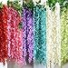 e-joy 24 Piece Realistic Artificial Silk Wisteria Vine Ratta Silk Hanging Flower Plant for Home Party Wedding Decor and Other Various Events, Each White