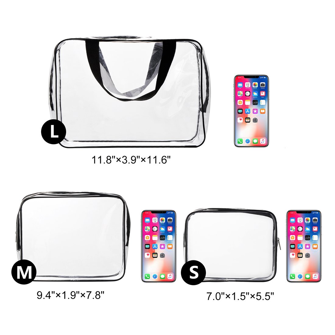 Ciaoed Waterproof Makeup Bag Clear Travel Toiletry Bags PVC cosmetic bag for Men & Women 3 Pack